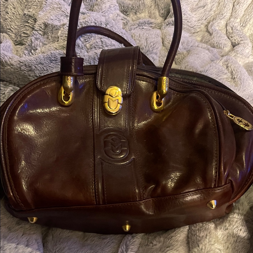 Marino Orlandi Brown Leather Satchel with Gold Accents
